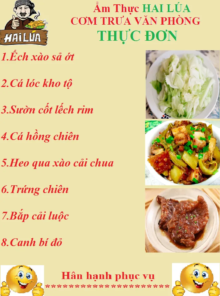 THỰC ĐƠN NGÀY 24-02-2020 