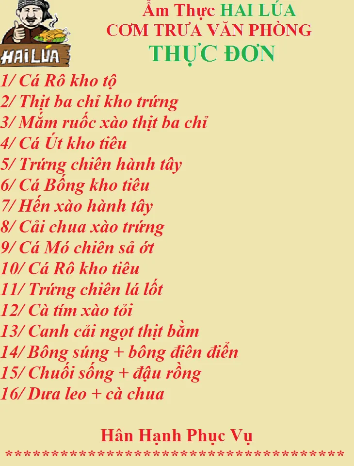 THỰC ĐƠN NGÀY 20-04-2020 