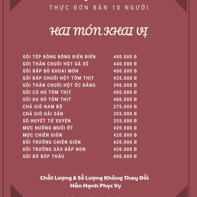 CÁC MÓN KHAI VỊ